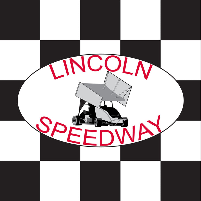 Lincoln Speedway Printed Checkered Flag - 24"x24" - Nylon - Single Reverse - Stapled to 32"x5/8" Dowel