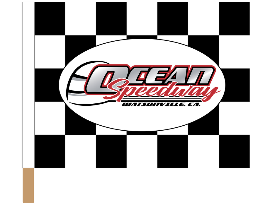 Ocean Speedway Printed Checkered Flag - 24"x30" - Nylon - Single Reverse - Stapled to 32"x5/8" Dowel